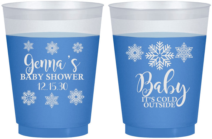 Custom Baby Shower 16 oz Color Changing Frosted Cups - Christmas Snowflakes | 90192