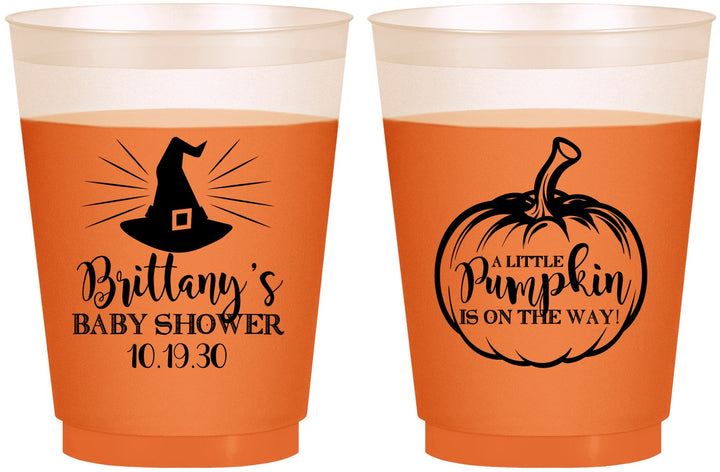 Custom Baby Shower 16 oz Color Changing Frosted Cups - Little Pumpkin Halloween | 90196