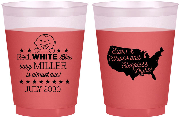 Custom Baby Shower 16 oz Color Changing Frosted Cups - Red White Blue | 90197
