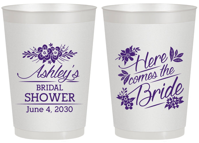 Personalized Bridal Shower 20 oz Frosted Cups - Here Comes The Bride | 100000