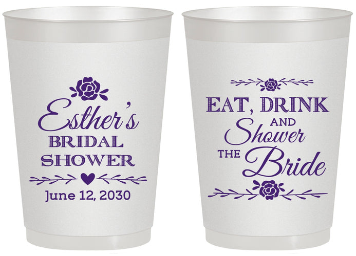 Personalized Bridal Shower 20 oz Frosted Cups - Eat Drink Shower Bride | 100002