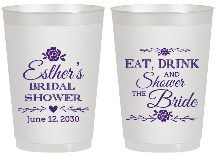 Personalized Bridal Shower 20 oz Frosted Cups - Eat Drink Shower Bride | 100002