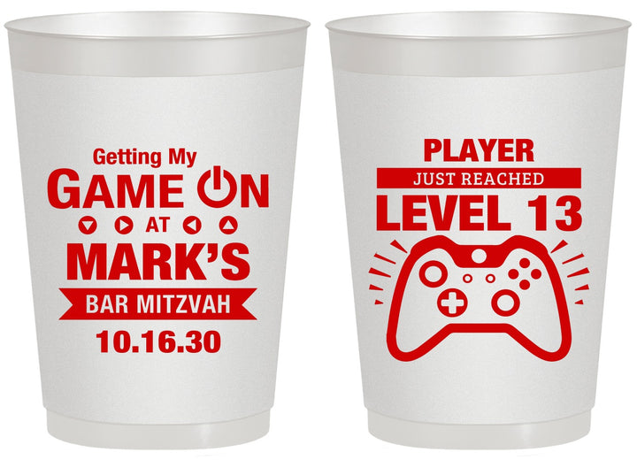 Personalized Bar Mitzvah 20 oz Frosted Cups - 13th Birthday Video Game | 110013