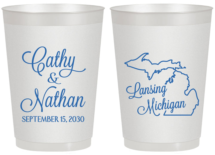 Personalized Wedding 20 oz Frosted Cups - Michigan | 121