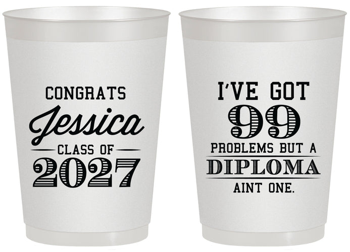 Personalized Graduation 20 oz Frosted Cups - Class Of 2027 99 Problems | 130047