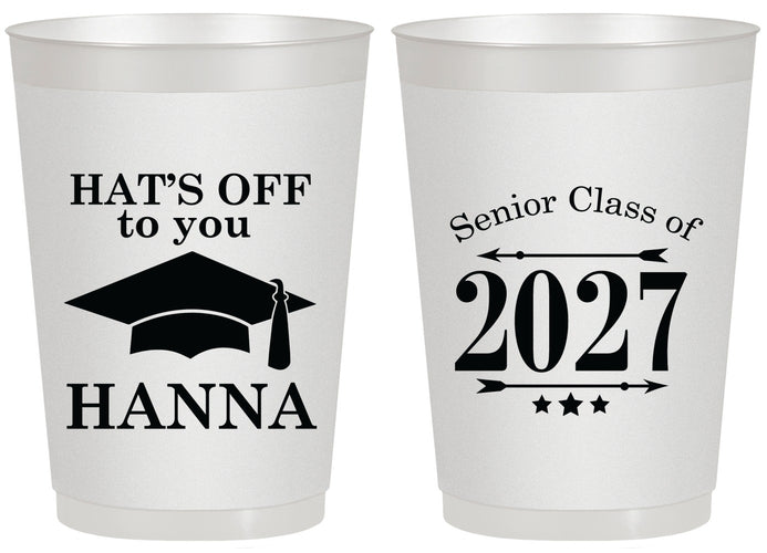 Personalized Graduation 20 oz Frosted Cups - Class Of 2027 Hats Off | 130049