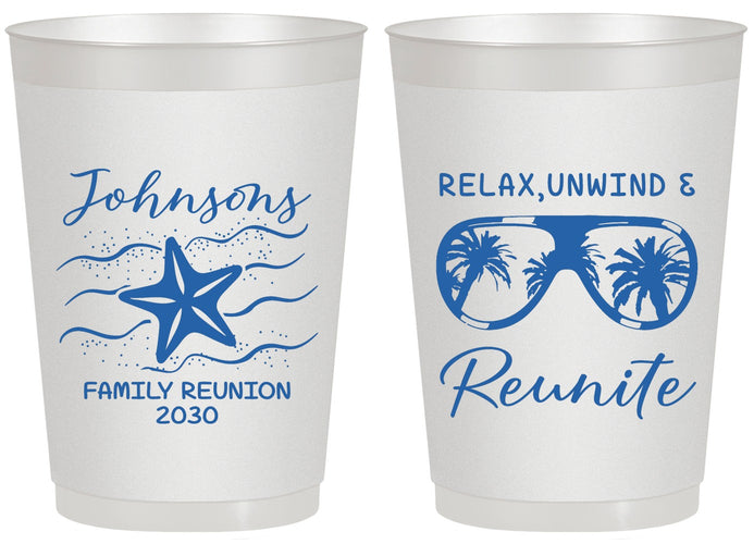 Personalized Family Reunion 20 oz Frosted Cups - Relax Unwind Reunite | 160019