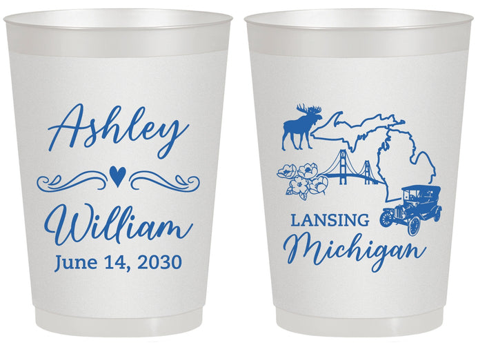 Personalized Wedding 20 oz Frosted Cups - Michigan | 171