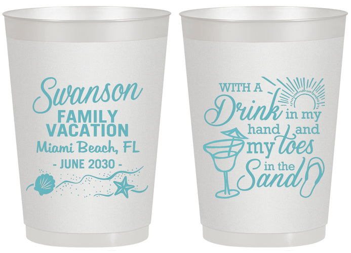 Personalized Family Vacation 20 oz Frosted Cups - Beach Toes In The Sand | 180000