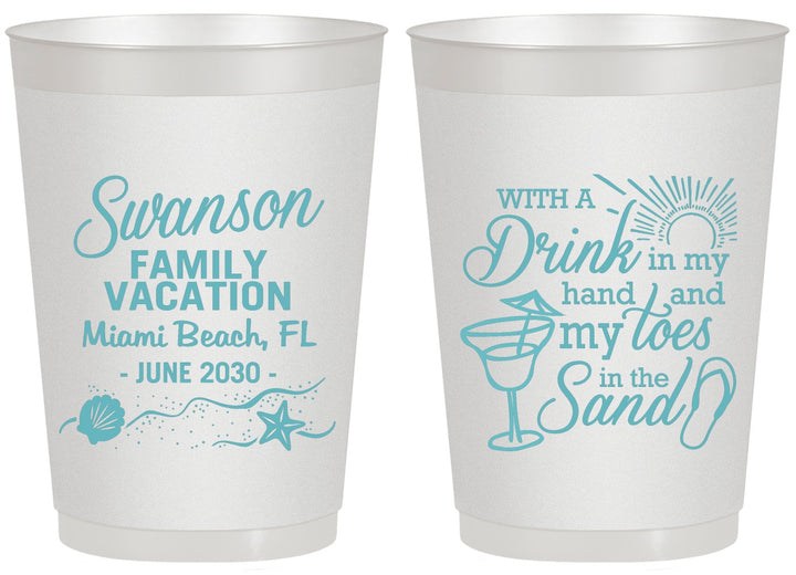 Personalized Family Vacation 20 oz Frosted Cups - Beach Toes In The Sand | 180000