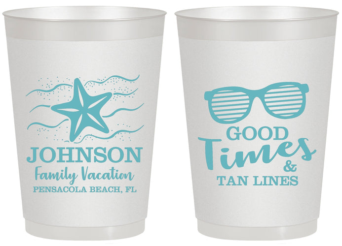 Personalized Family Vacation 20 oz Frosted Cups - Good Times Tan Lines | 180003