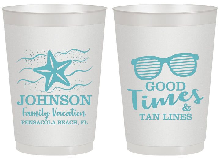 Personalized Family Vacation 20 oz Frosted Cups - Good Times Tan Lines | 180003
