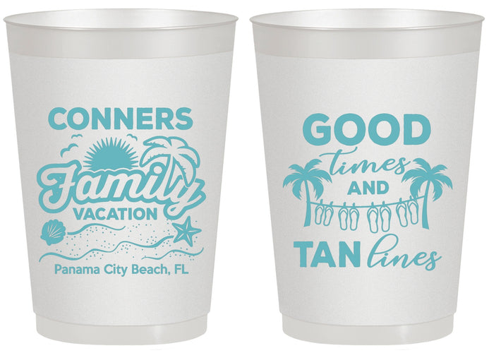 Personalized Family Vacation 20 oz Frosted Cups - Good Times Tan Lines | 180005