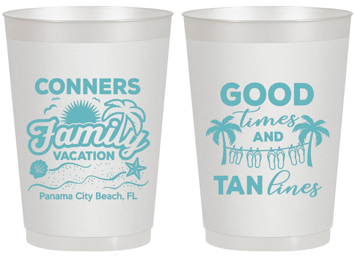 Personalized Family Vacation 20 oz Frosted Cups - Good Times Tan Lines | 180005