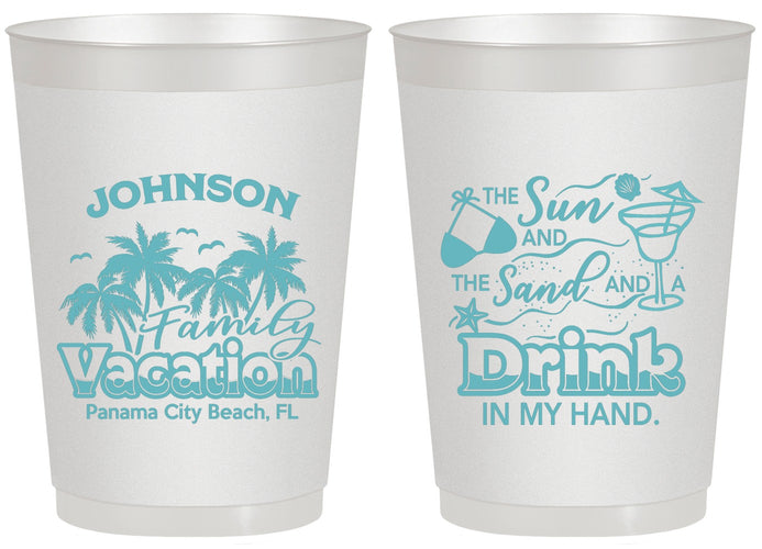 Personalized Family Vacation 20 oz Frosted Cups - Sun And Sand Beach | 180007