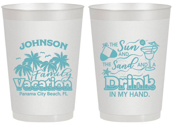Personalized Family Vacation 20 oz Frosted Cups - Sun And Sand Beach | 180007