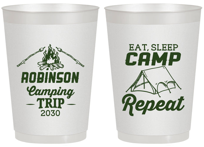 Personalized Family Vacation 20 oz Frosted Cups - Eat Sleep Camp Repeat | 180014