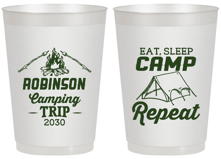 Personalized Family Vacation 20 oz Frosted Cups - Eat Sleep Camp Repeat | 180014