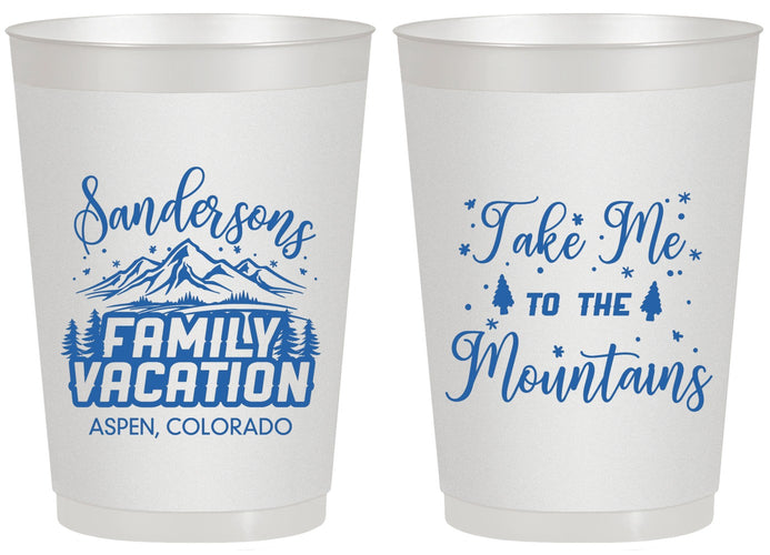 Personalized Family Vacation 20 oz Frosted Cups - Ski Trip Peaks | 180023