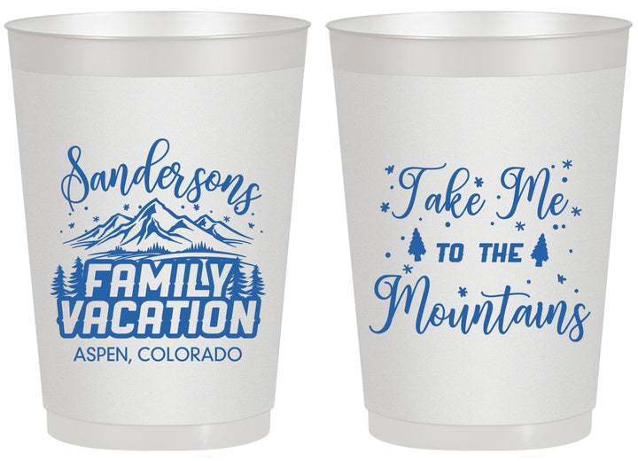 Personalized Family Vacation 20 oz Frosted Cups - Ski Trip Peaks | 180023