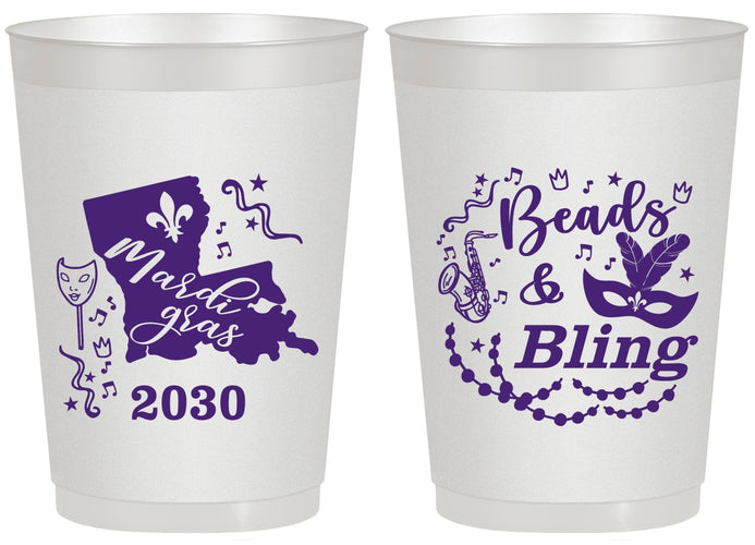 Personalized Mardi Gras 20 oz Frosted Cups - Beads And Bling | 190002