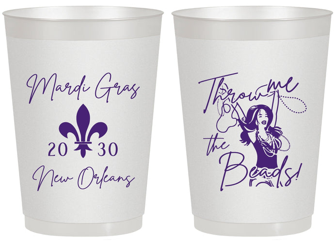 Personalized Mardi Gras 20 oz Frosted Cups - Throw Me The Beads | 190008