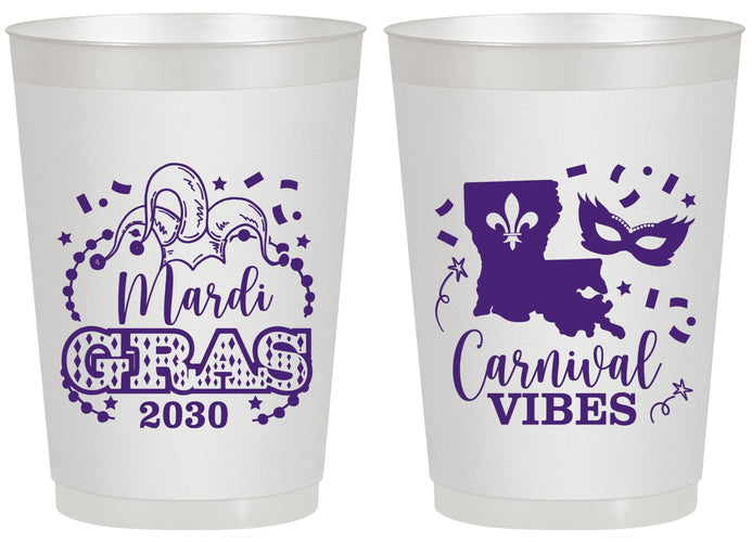 Personalized Mardi Gras 20 oz Frosted Cups - Fleur De Lis Carnaval | 190012