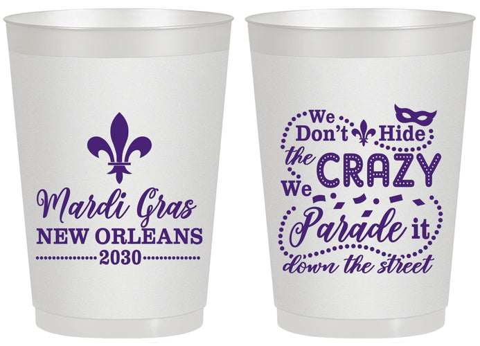 Personalized Mardi Gras 20 oz Frosted Cups - Fleur De Lis | 190013