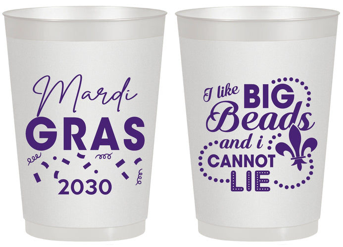 Personalized Mardi Gras 20 oz Frosted Cups - Big Bead Fleur De Lis | 190018