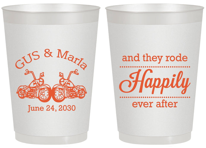 Personalized Wedding 20 oz Frosted Cups - Happily Ever After Motorcycle | 200