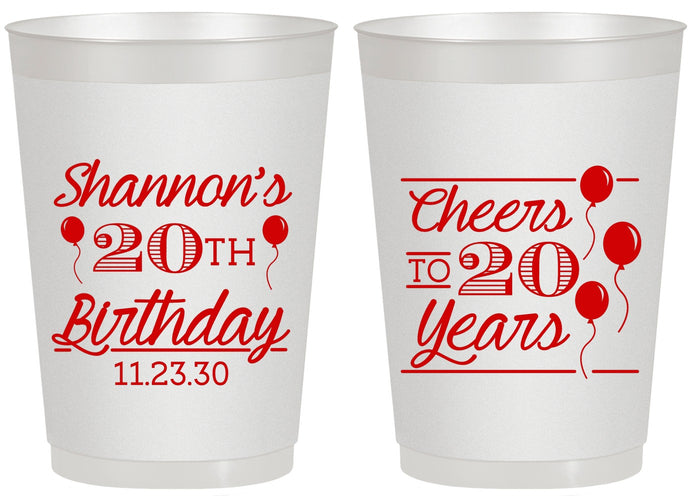 Personalized Birthday 20 oz Frosted Cups - Cheers To 20 Years | 20004