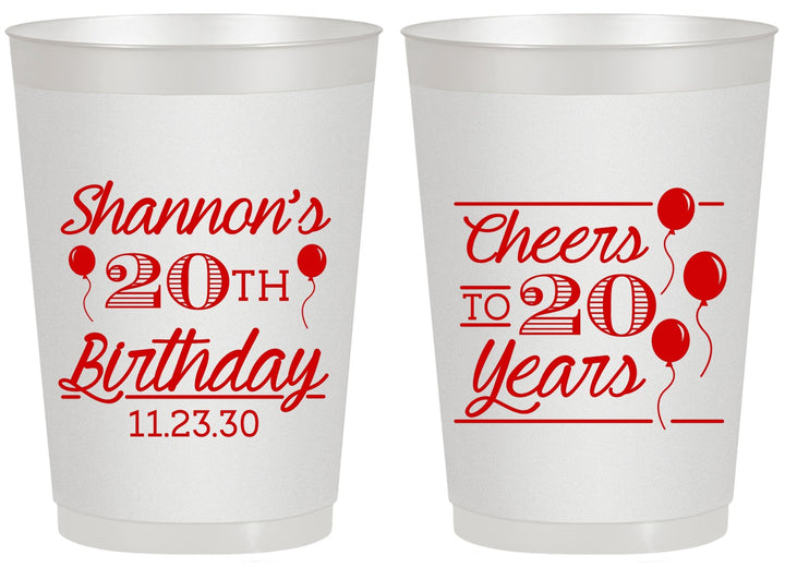 Personalized Birthday 20 oz Frosted Cups - Cheers To 20 Years | 20004
