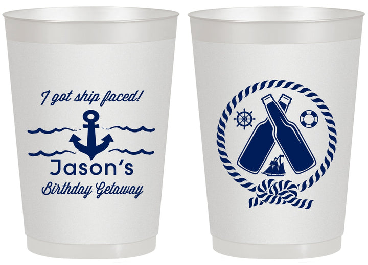 Personalized Birthday 20 oz Frosted Cups - Ship Faced Nautical | 20024