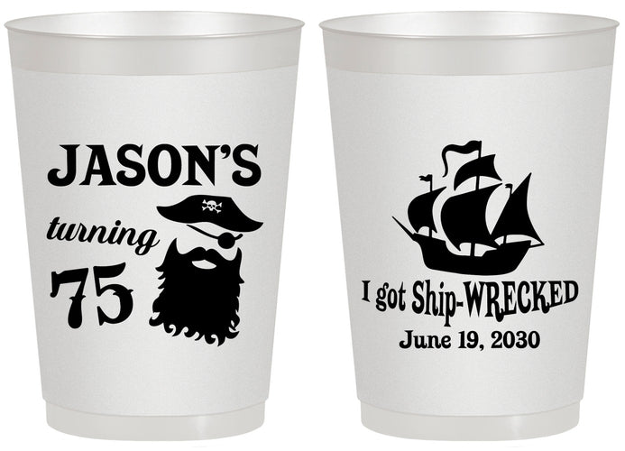 Personalized Birthday 20 oz Frosted Cups - 75th Shipwrecked | 20029