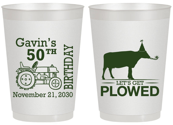 Personalized Birthday 20 oz Frosted Cups - 50th Lets Get Plowed | 20037