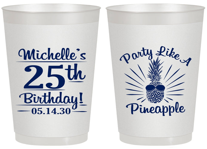 Personalized Birthday 20 oz Frosted Cups - 25th Pineapple | 20043