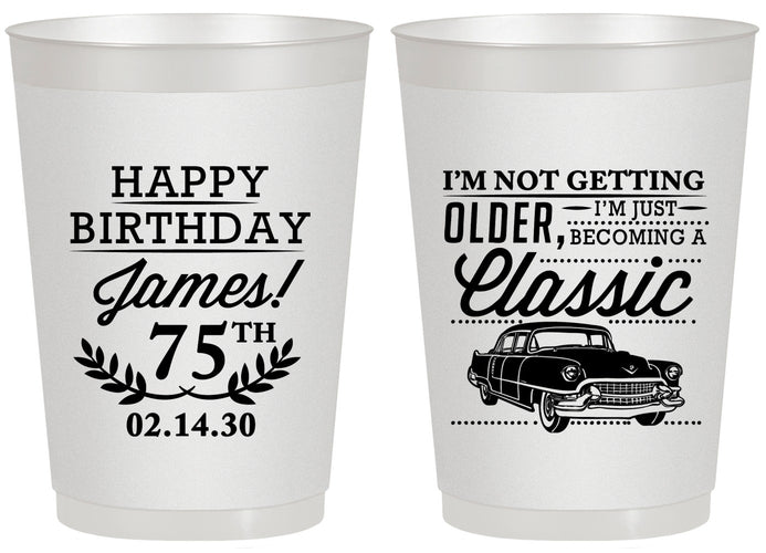 Personalized Birthday 20 oz Frosted Cups - 75th Classic Car | 20055