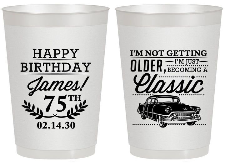 Personalized Birthday 20 oz Frosted Cups - 75th Classic Car | 20055
