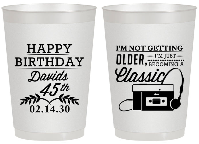 Personalized Birthday 20 oz Frosted Cups - 45th Cassette Tape | 20059