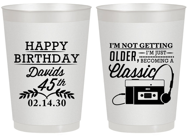 Personalized Birthday 20 oz Frosted Cups - 45th Cassette Tape | 20059