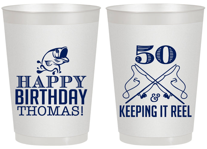Personalized Birthday 20 oz Frosted Cups - 50th Keeping It Reel | 20066