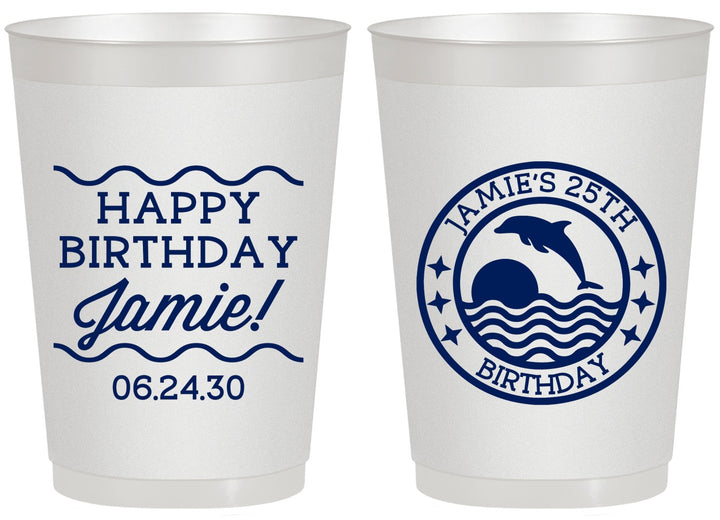 Personalized Birthday 20 oz Frosted Cups - 25th Dolphins | 20077