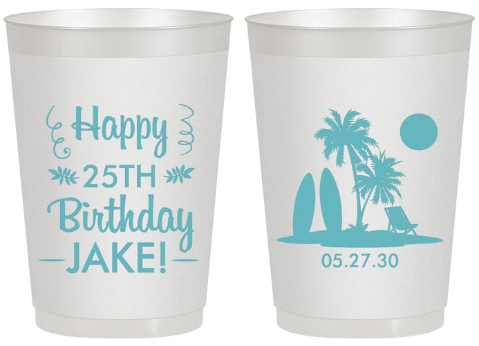 Personalized Birthday 20 oz Frosted Cups - 25th Beach | 20079