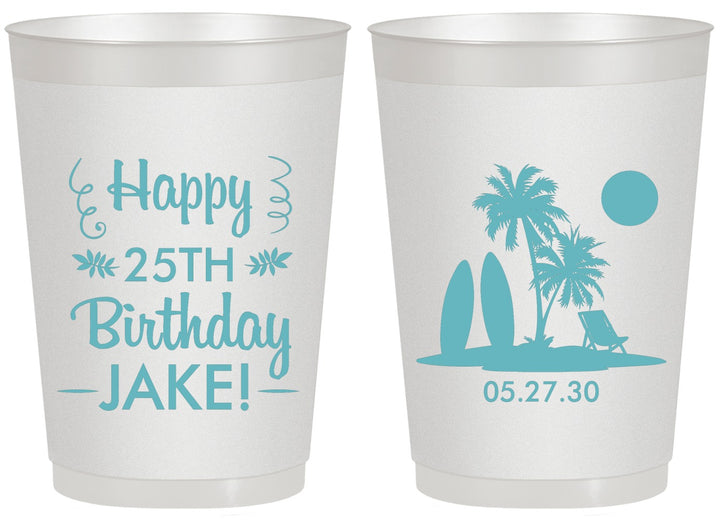 Personalized Birthday 20 oz Frosted Cups - 25th Beach | 20079