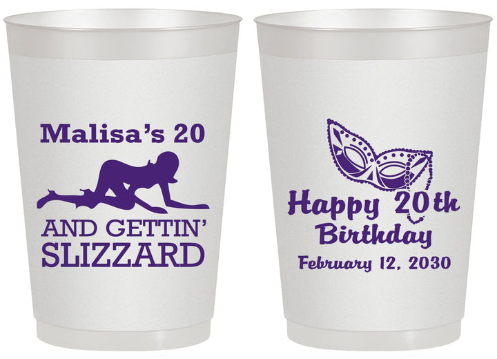 Personalized Birthday 20 oz Frosted Cups - 20th Mardi Gras | 20084