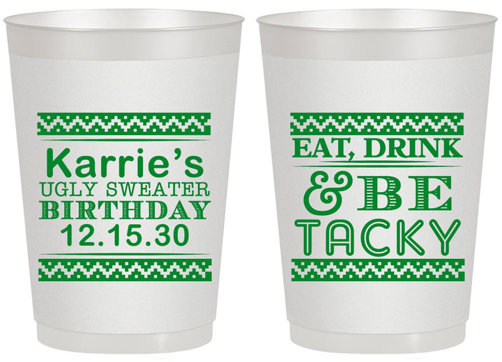 Personalized Birthday 20 oz Frosted Cups - Christmas Eat Drink Tacky | 20137