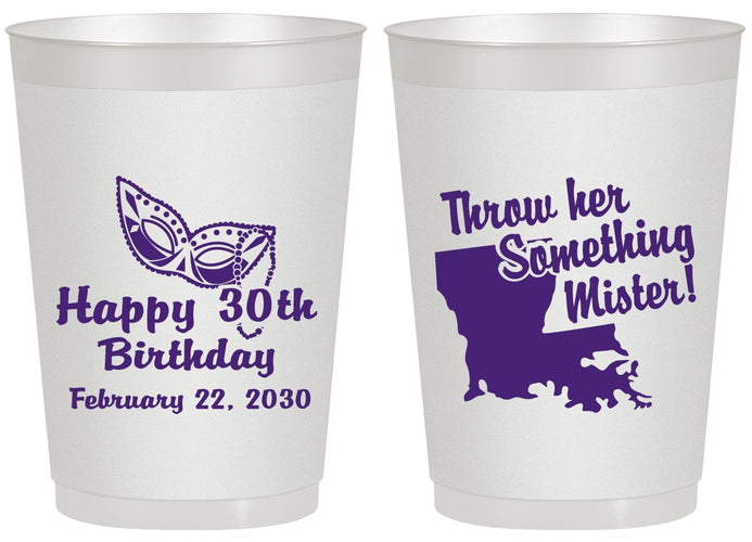 Personalized Birthday 20 oz Frosted Cups - 30th Mardi Gras | 20146