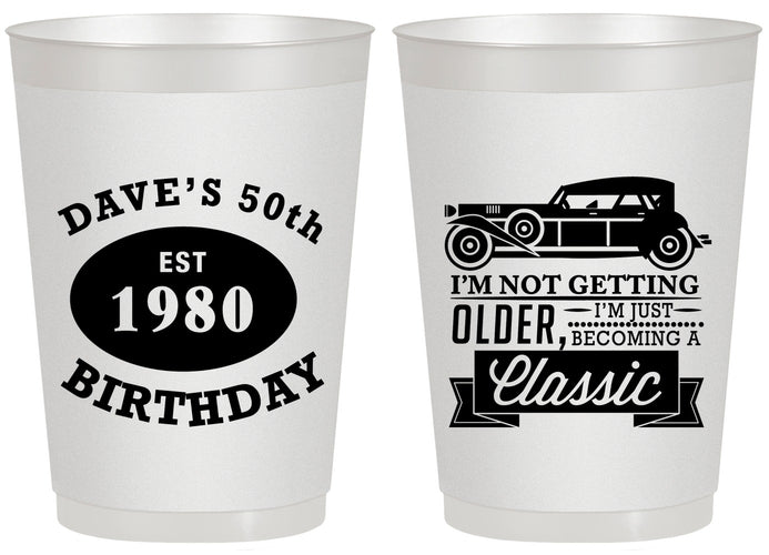 Personalized Birthday 20 oz Frosted Cups - 50th Classic Car | 20156