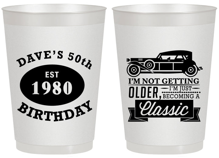 Personalized Birthday 20 oz Frosted Cups - 50th Classic Car | 20156