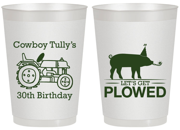 Personalized Birthday 20 oz Frosted Cups - 30th Get Plowed | 20166